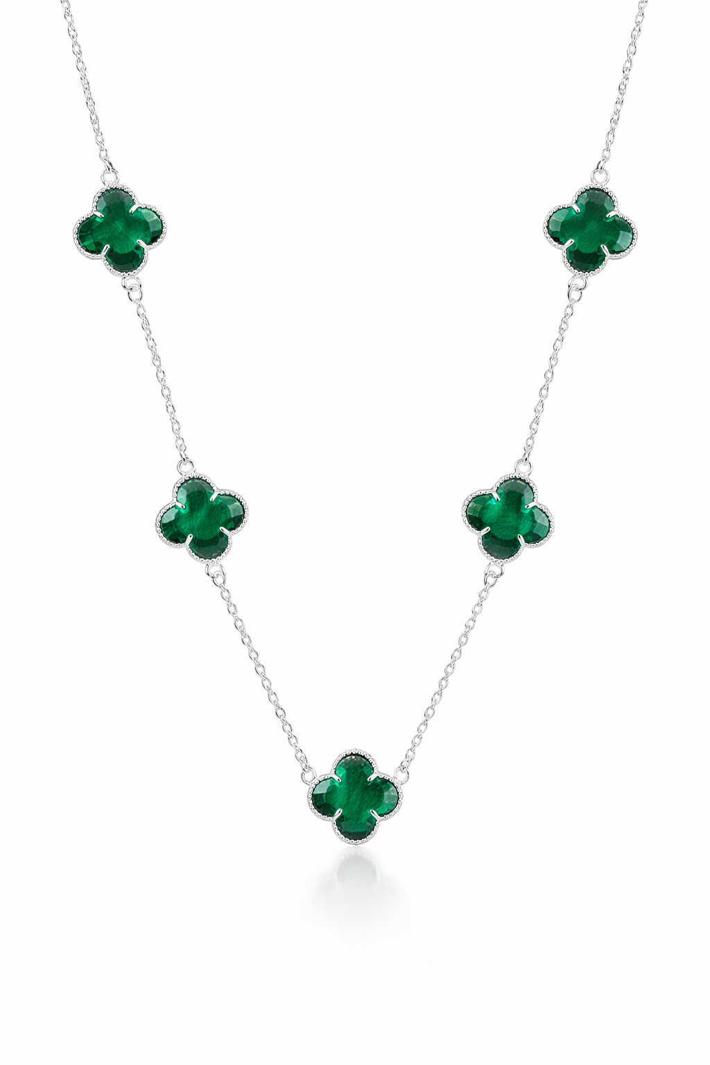 Colar 5 Trevos Verde (Prata 925)