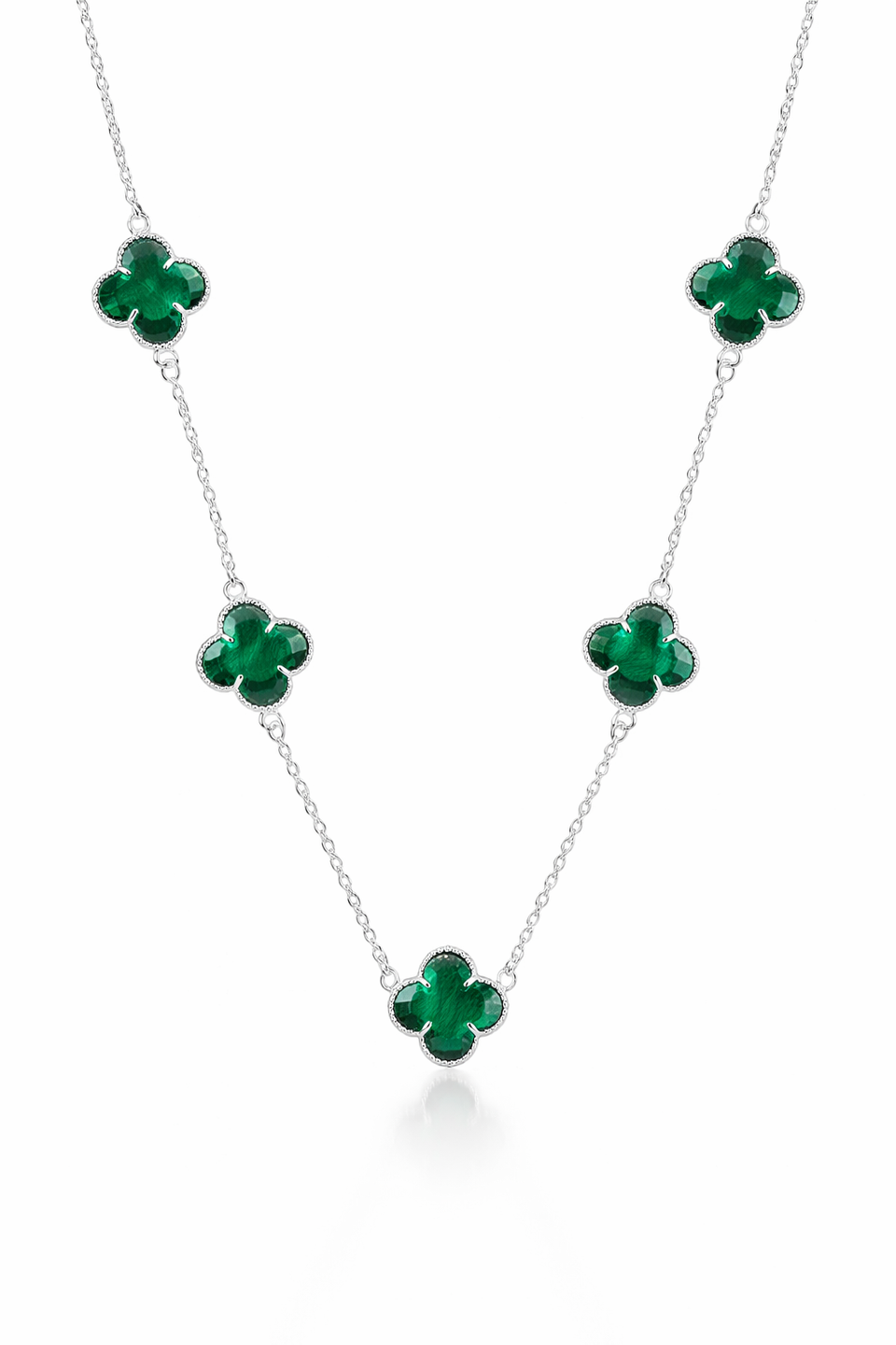 Colar 5 Trevos Verde (Prata 925)