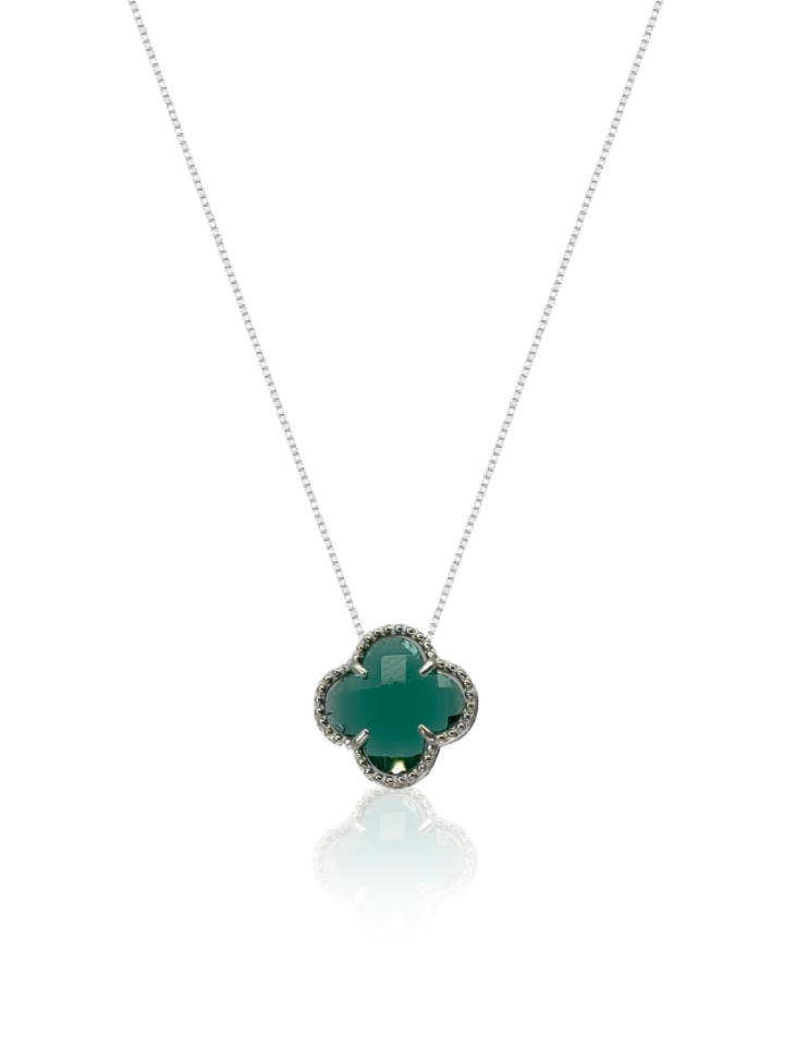 Colar Gargantilha Trevo Verde (Prata 925) (2X1)