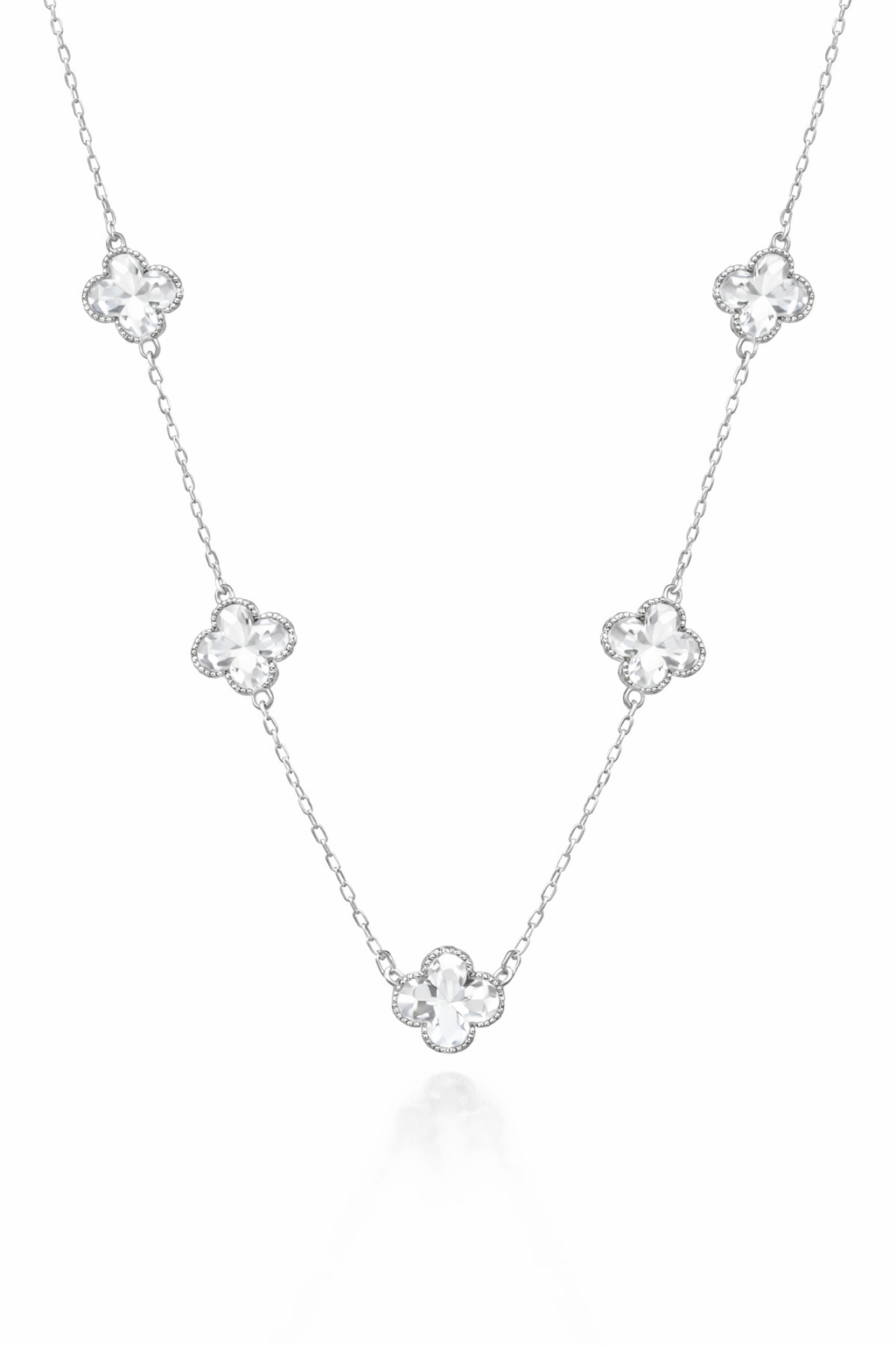 Colar 5 Trevos Cristal (Prata 925)