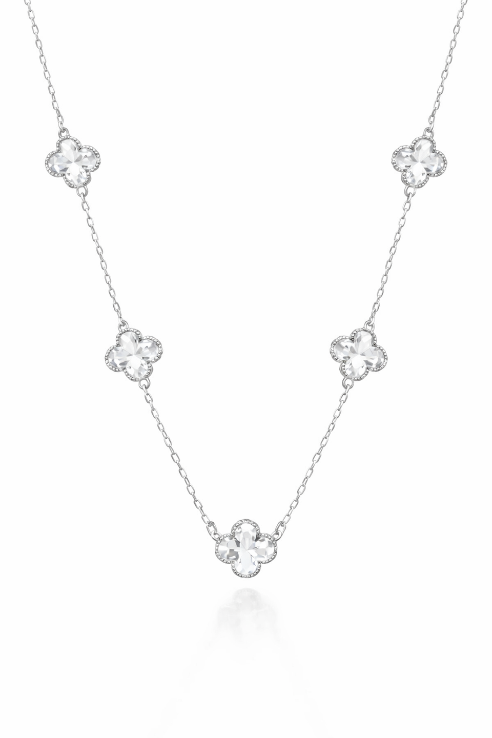 Colar 5 Trevos Cristal (Prata 925)