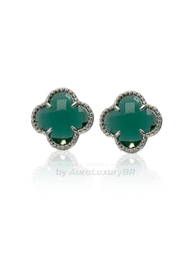 Par de Brincos Trevo Verde (Prata 925)