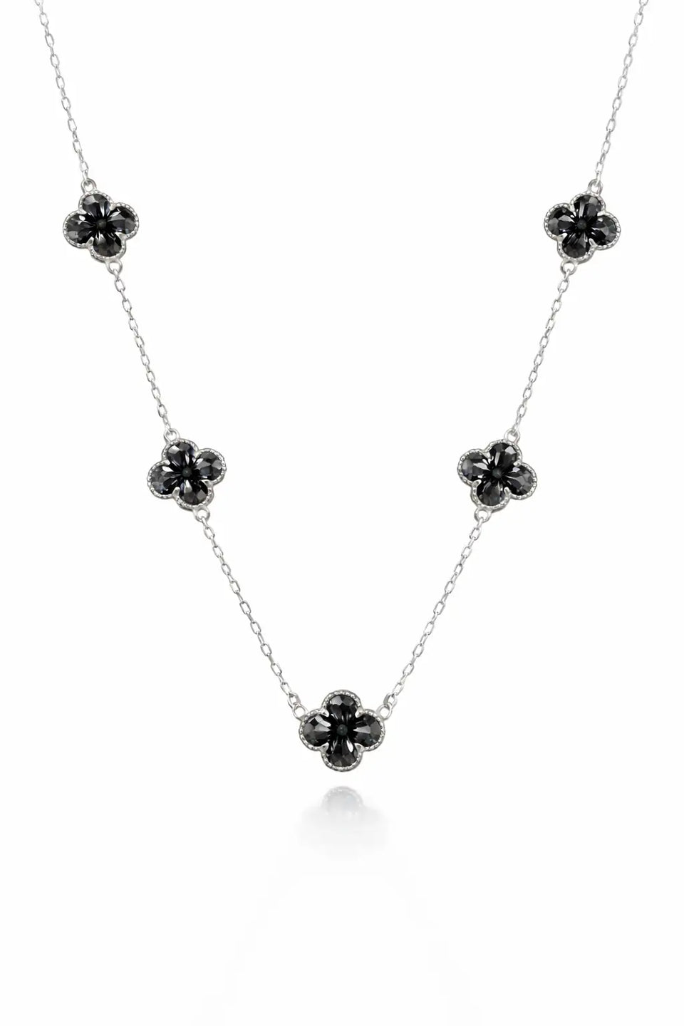 Colar 5 Trevos Preto (Prata 925)