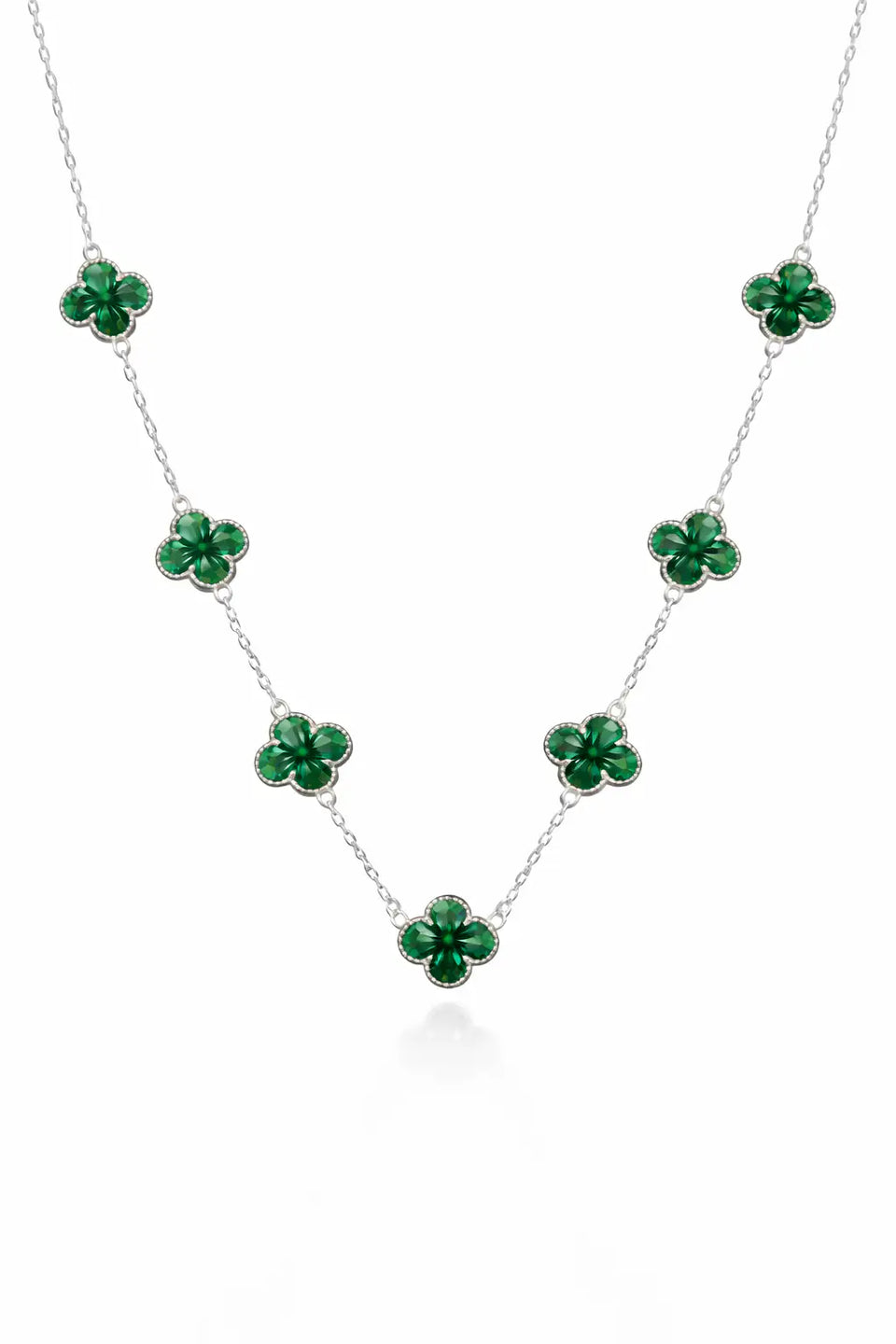 Colar 7 Trevos Verde (Prata 925)
