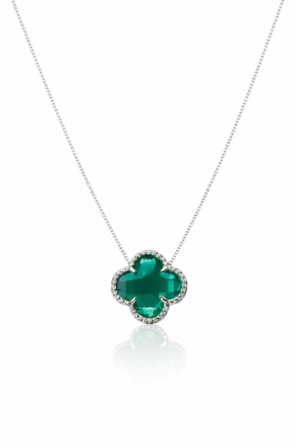 Colar Gargantilha Trevo Verde (Prata 925)