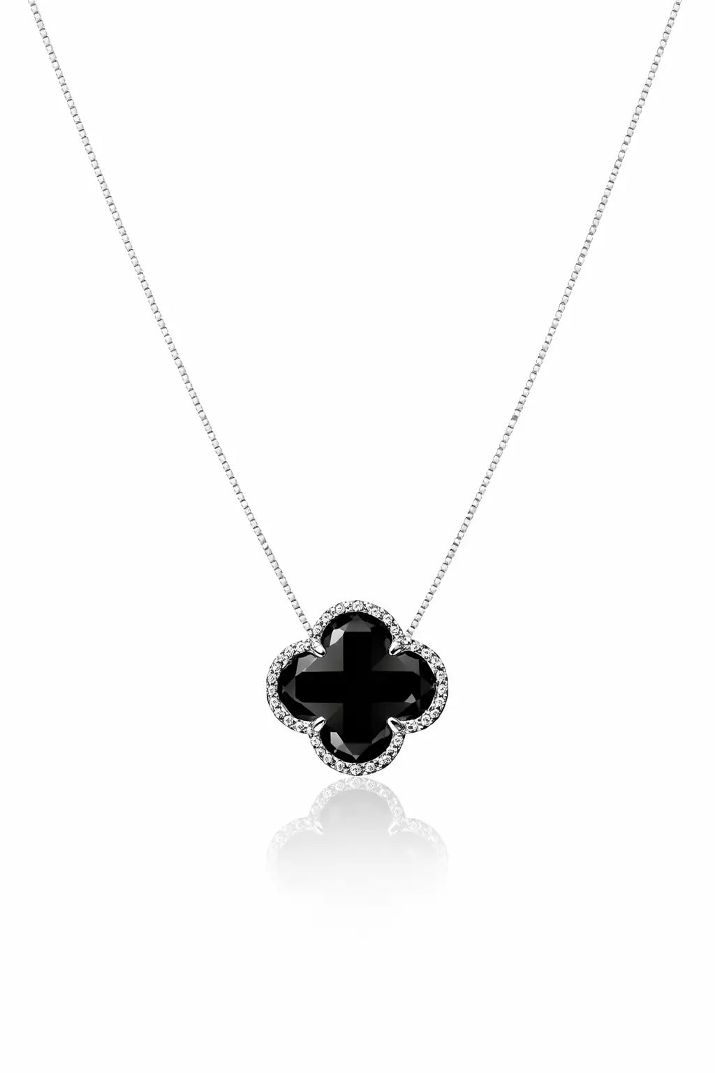 Colar Gargantilha Trevo Preto (Prata 925)