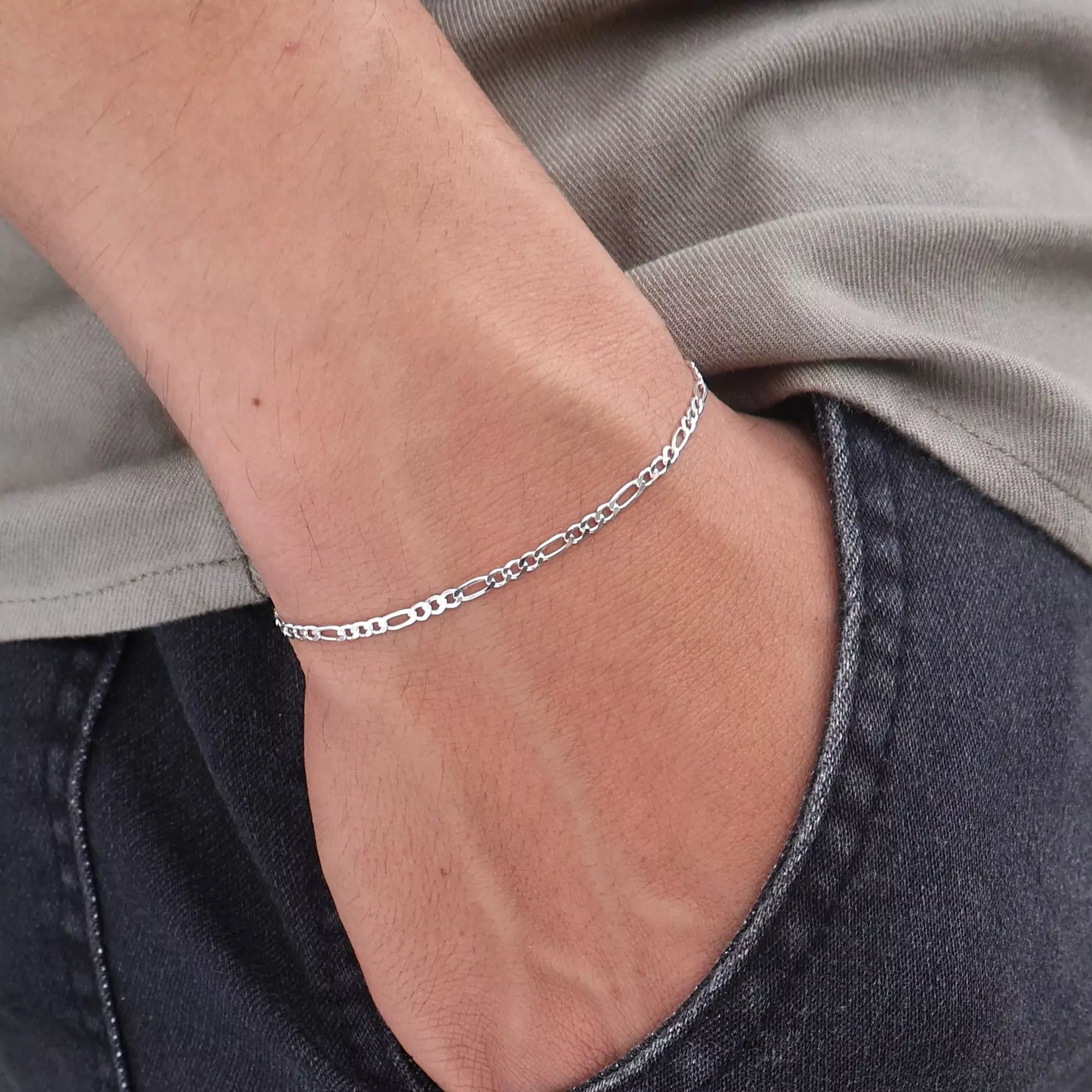 Pulseira Fígaro 2mm Masculina em Prata 925
