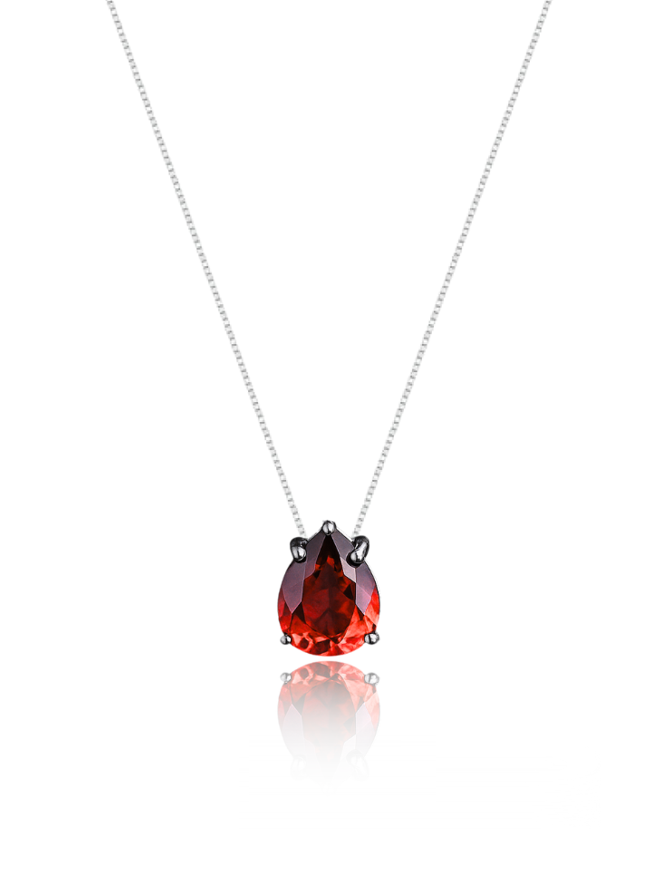Colar Veneziana Prata 925 Legítima Ponto De Luz Gota Cristal - Vermelho