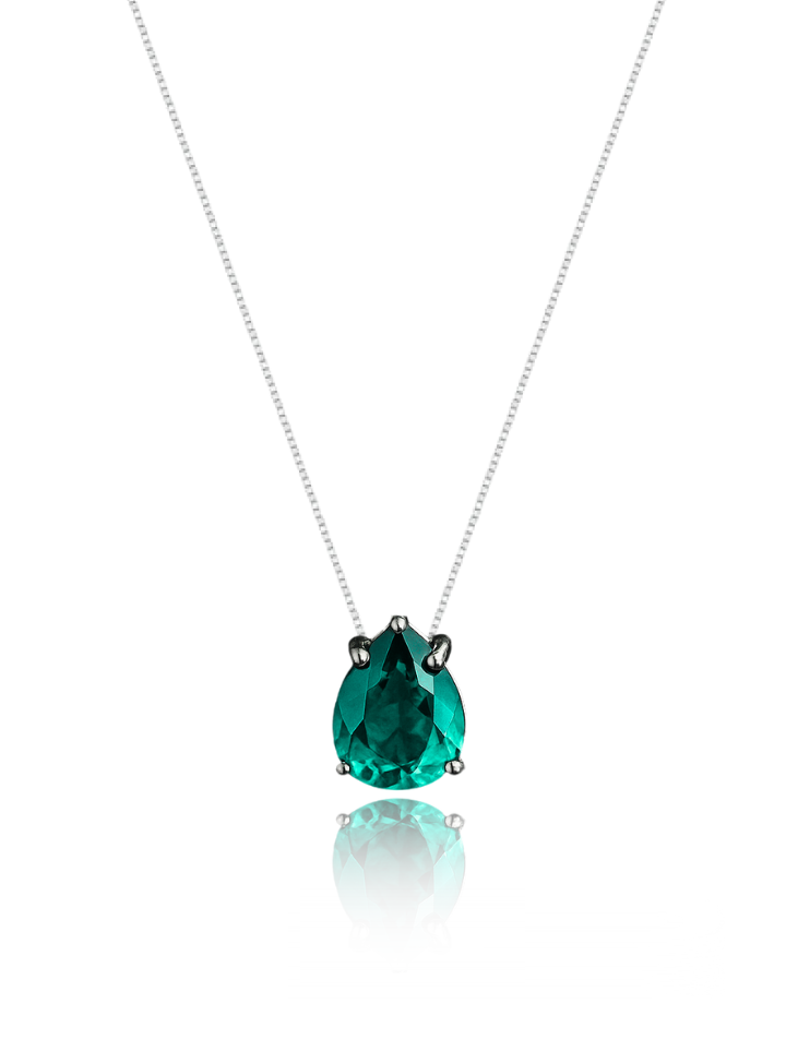 Colar Veneziana Prata 925 Legítima Ponto De Luz Gota Cristal - Verde