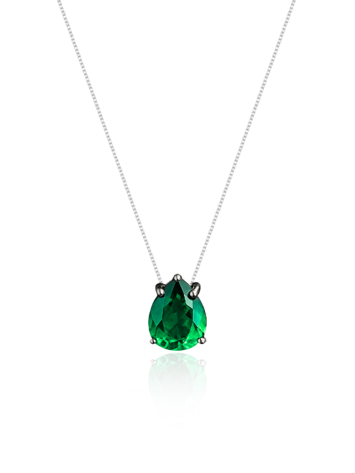 Colar Veneziana Prata 925 Legítima Ponto De Luz Gota Cristal - Verde