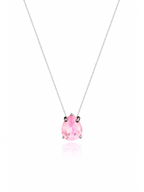 Colar Veneziana Ponto De Luz Gota Cristal - Rosa (Prata 925)