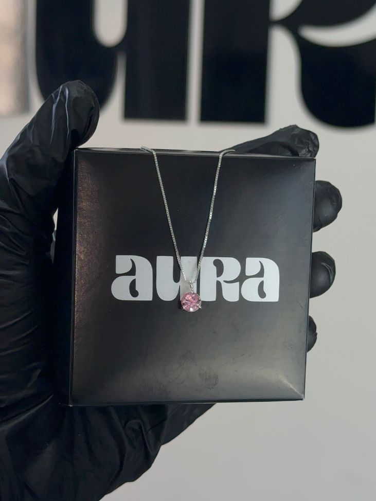 Colar Veneziana Prata 925 Legítima Ponto De Luz Cristal - Rosa