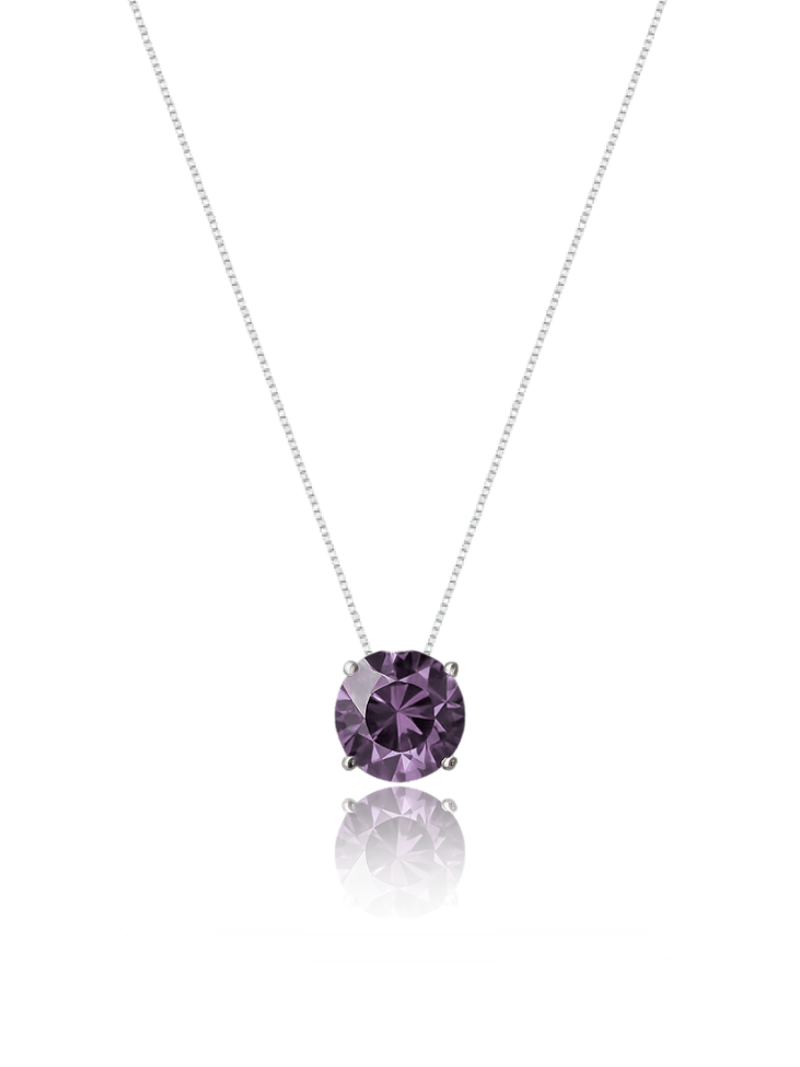 Colar Veneziana Prata 925 Legítima Ponto De Luz Cristal - Lilás