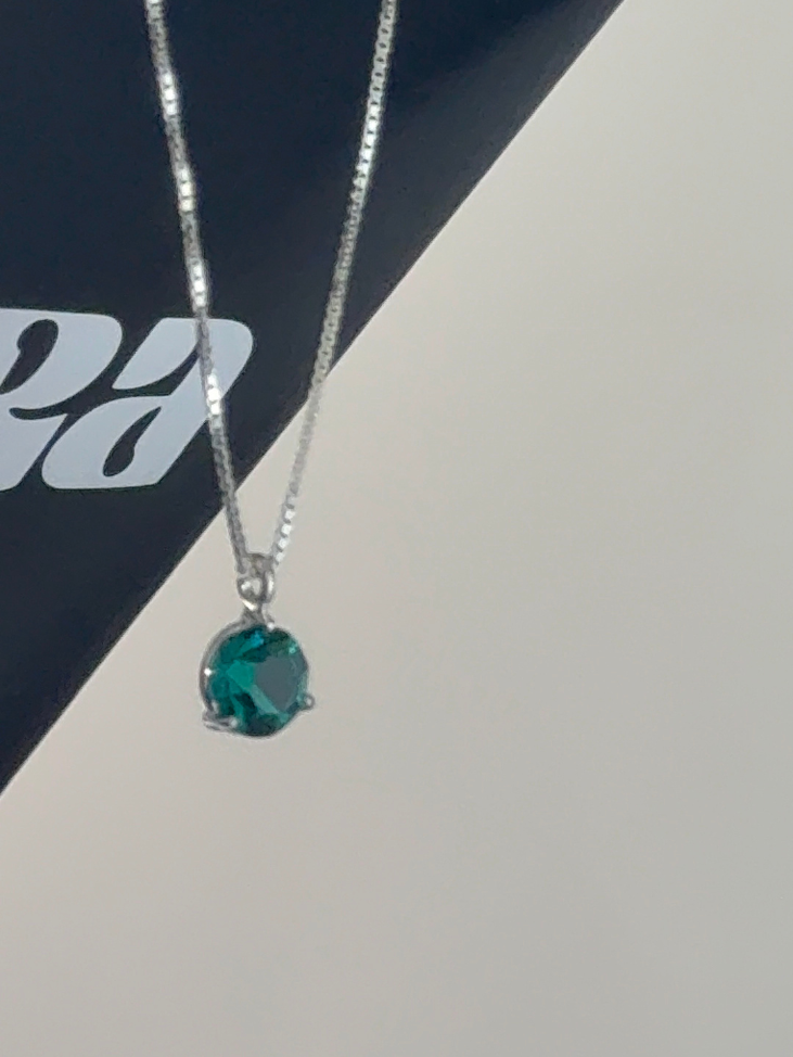 Colar Veneziana Prata 925 Legítima Ponto De Luz Cristal - Verde
