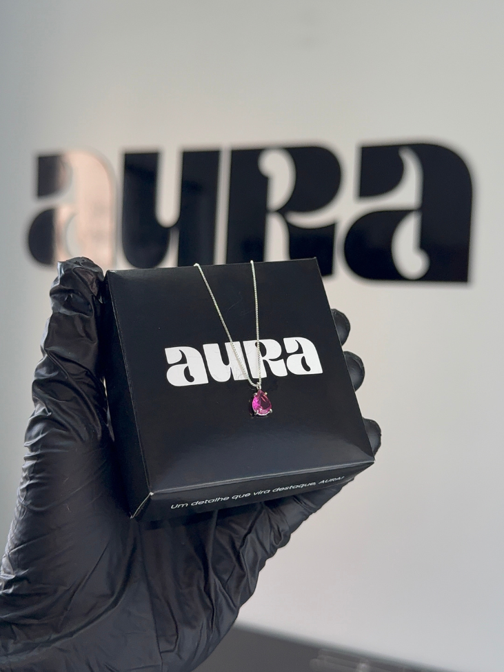 Colar Veneziana Prata 925 Legítima Ponto De Luz Gota Cristal - Rosa