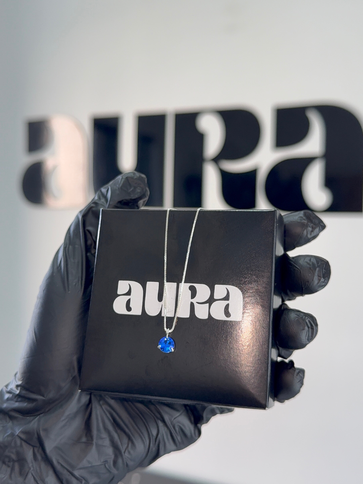 Colar Veneziana Prata 925 Legítima Ponto De Luz Cristal - Azul