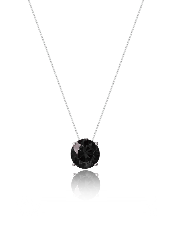 Colar Veneziana Prata 925 Legítima Ponto De Luz Cristal  - Preto