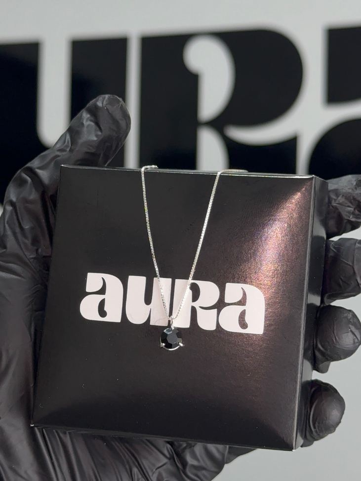 Colar Veneziana Prata 925 Legítima Ponto De Luz Cristal  - Preto