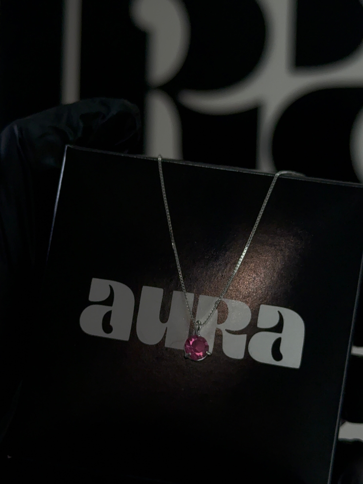 Colar Veneziana Prata 925 Legítima Ponto De Luz Cristal  - Rosa