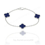 Pulseira 3 Trevos Azul (Prata 925)
