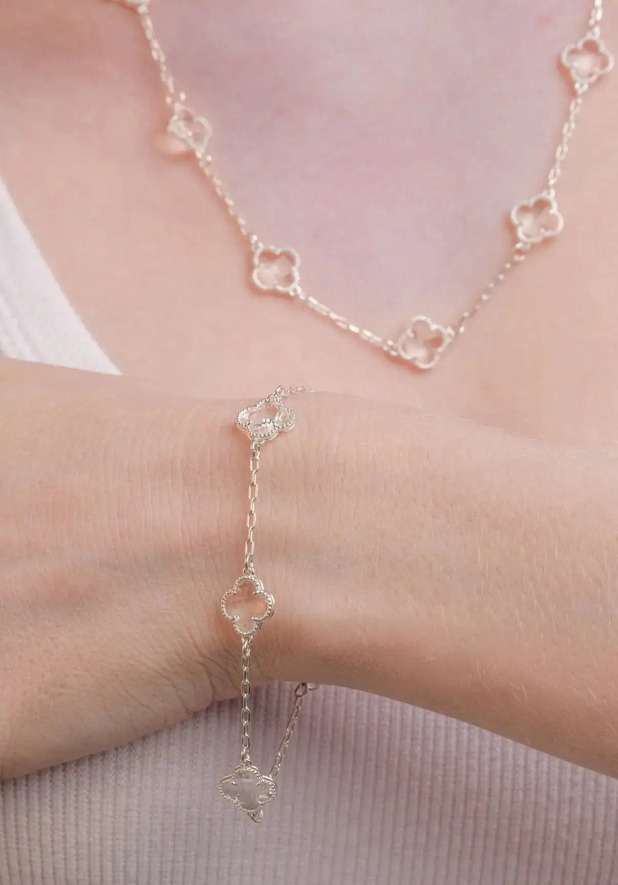 Colar 5 Trevos Cristal (Prata 925)