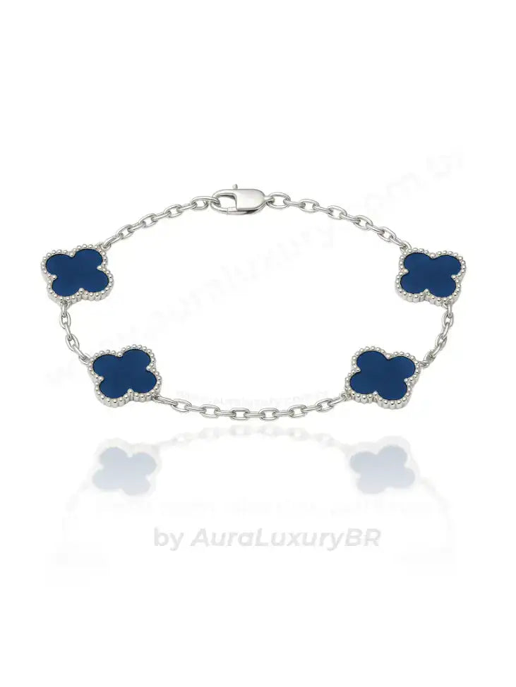 Pulseira 4 Trevos Azul (Prata 925)